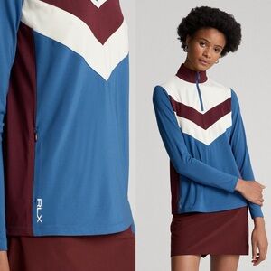 RLX Ralph Lauren Power Stretch Indigo Blue Multi Womens Golf 1/4 Zip